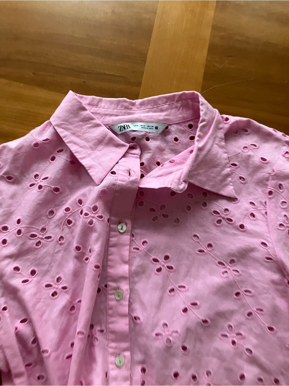 Zara Pink Eyelet Button-Down Blouse